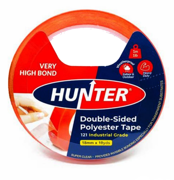 HUNTER 121 D/SIDED POLYESTER TAPE 12MMX10YDS